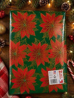 Vintage Christmas Gift Boxes 2 Pack NOS Holiday Poinsettia Reindeer Design